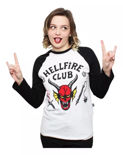 Camiseta Raglan Hellfire 27 Club tamanho adulto na cor branca com