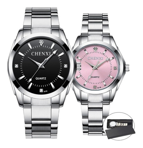 Duo Reloj Pareja Acero Inoxidable Contra Agua Estuche Cx