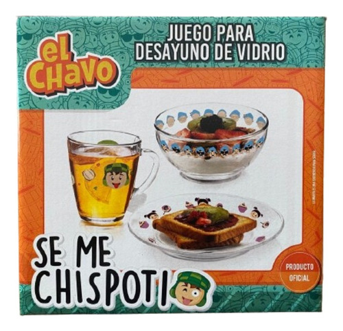 Juego Para Desayuno Vidrio 3 Piezas Chavo Animado