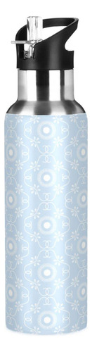 Kigai Azul Blanco Patron Botella Agua Acero Inoxidable Fuga