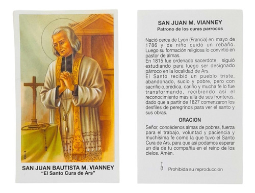 Estampas Juan Bautista María Vianney Santoral Virgen X 100 