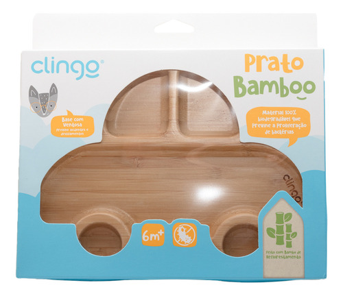 Prato Infantil Com Ventosa Divisorias Bambu Clingo Carrinho
