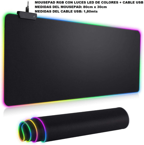 Alfombrilla Mouse Pad Gamer Con Luces Led Rgb Medidas 80x30