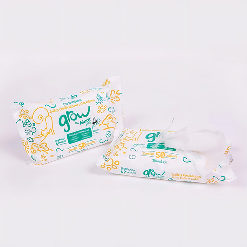 Toalhas Umedecidas Grow By Allure Pets 50 Unidades Cor Branco
