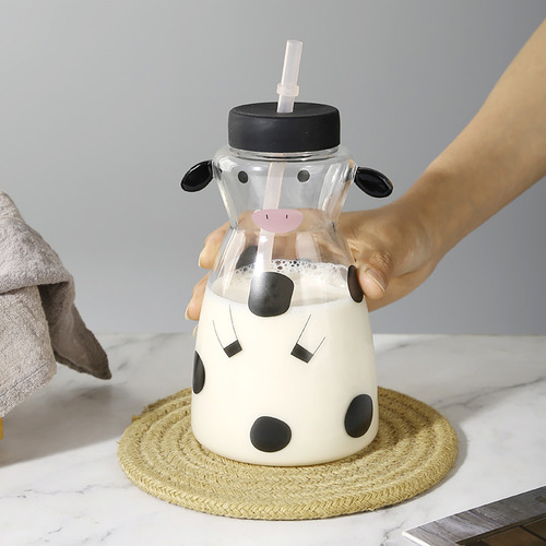 Taza De Paja De Vidrio 600ml Taza Vidrio Con Forma De Vaca