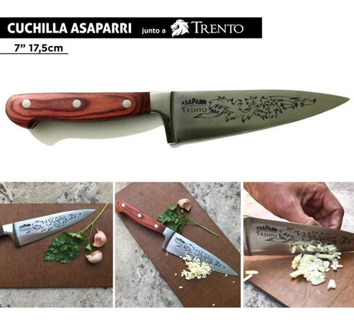 Imagen 6 de 10 de Cuchilla Trento 17,5 Cm Asaparri + 6 Tablas Asado Parrillero