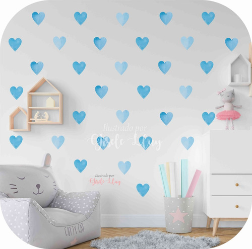 Vinilo Decorativo Trama Infantil Pared Corazón En Acuarela 