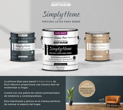 Imagen 2 de 8 de Pintura Látex Para Pared Simply Home 3,785 L Rust Oleum