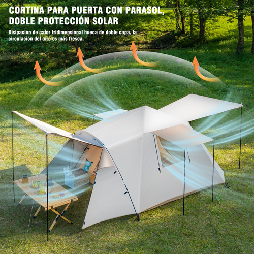 Carpa Plegable Automática Rowide Upf 50 Impermeable 3000 Mm Tela Oxford 210d 6 a 8 Personas Carpa de Color Blanco Casa de Campaña