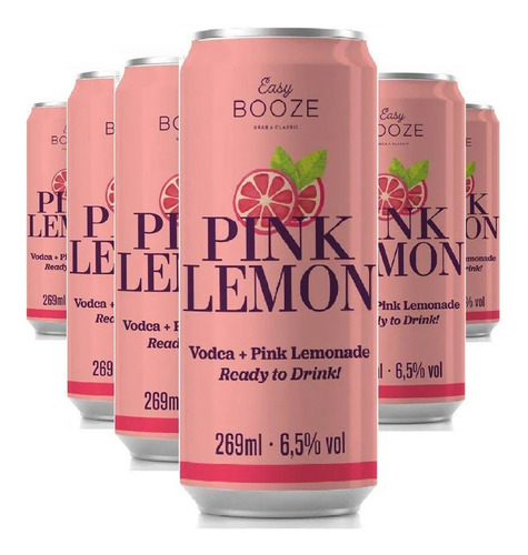 6x Easy Booze Lata Vodka+pink Lemon 269ml