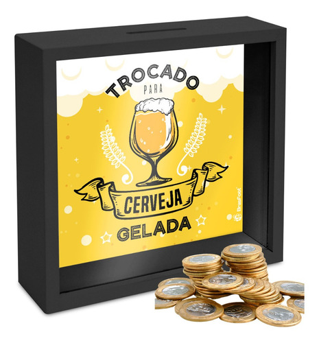 Quadro Decorativo Guardar Dinheiro P/ Cerveja Madeira Vidro