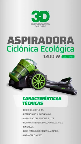 Imagen 2 de 10 de 3d Detailing | Aspiradora | Ciclonica Eco Vac | 1200w