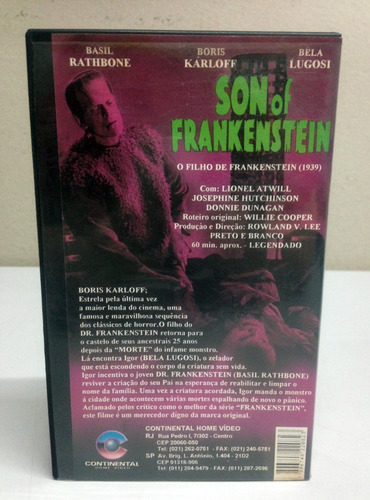 Son Of Frankenstein - O Filho Do Frankenstein (1939) - Vhs (Usado)