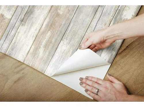 Papel Pintado Autoadhesivo Blanco De Madera Desgastada -