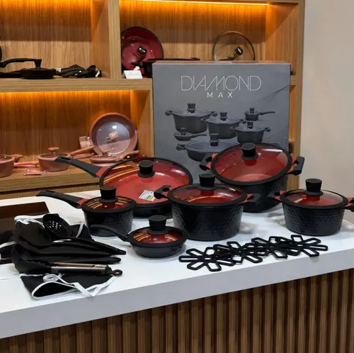 Conjunto De Panelas De Cerâmica Diamond Casalar Antiaderente Preto