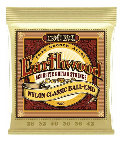 Ernie Ball Earthwood Juego Cuerda Bola Extremo Nailon Folk