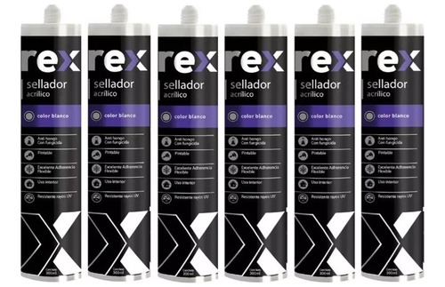 Sellante Acrilico Blanco Rex 300ml Pack 6 Unidades