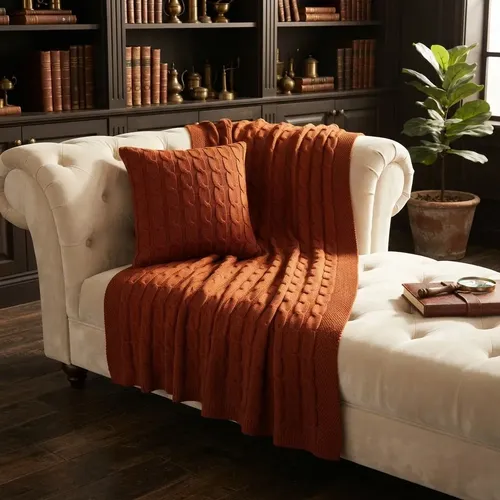 Peseira Manta Trança Sala Cama Solteiro Sofá Tricot 160x60cm