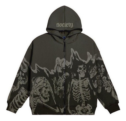 Sudadera Gótica Con Estampado De Calaveras En Llamas