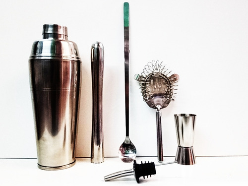 Set Barman Acero Coctelera Jigger Pisón Oruga Pico Cuchara