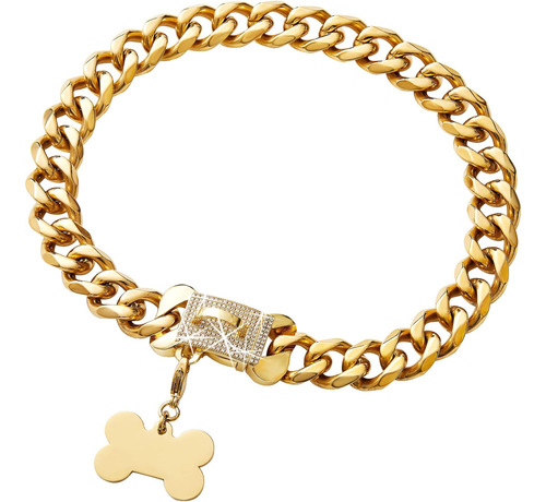 Collar De Cadena De Perro De Oro Con Circonita Brillante Con