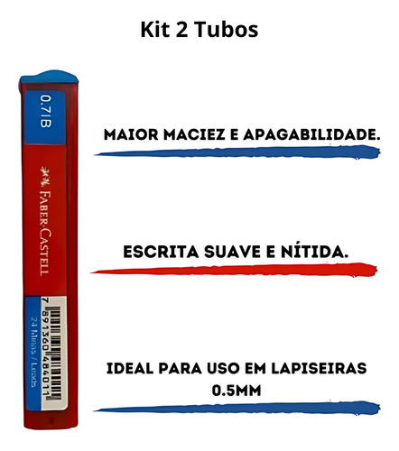 Grafite Lapiseira 0.7b Faber Castell 2 Tubo Com 24 Grafites