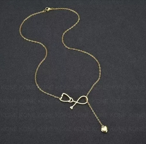 Imagen 3 de 4 de Collar Médico Medicina Estetoscopio Laminado En Oro 18k