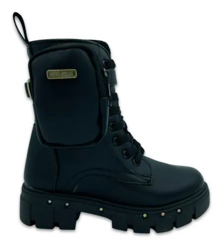 Botas Bolsita Negras Luces Led Ni a1119 Botitas Casual Bolsa