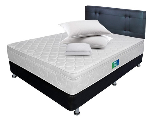 Combo Active Plus 140x190 +espaldar+base+protector+almohada Color Blanco