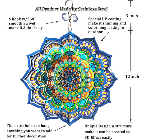 Lilifart Wind Spinner Mandala Blossom, 12 Pulgadas, Acero...