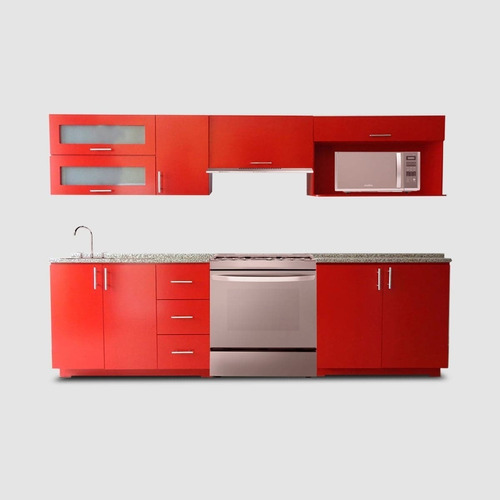 Cocina Integral Moderna Dominica Izquierda P/estufa 3m Roja.