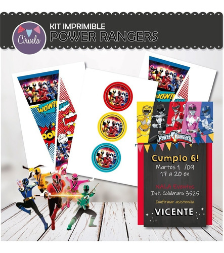 Kit Imprimible Power Rangers Candy Bar Bolsita Invitación 