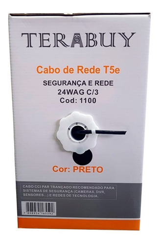 Imagem 3 de 6 de Cabo De Rede Cat5e Preto Terabuy 4 Pares 305 Metros Cftv