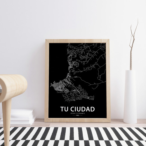 Cuadro Mapa Ciudad Personalizado Poster Impreso Con Marco