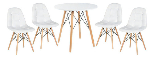 Mesa Jantar Eiffel Pé Palito 80 Cm + 4 Cadeiras Eames Botonê Cor Branco