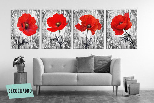 Imagen 2 de 6 de Cuadros Flores En 4 Partes 120x40 Canvas Tela Mas Diseños
