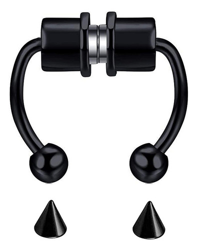 Anillo De Nariz Falsa Con Imán De Acero Inoxidable Negro, An