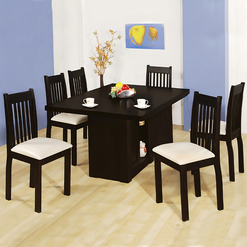 Antecomedor Leon 6 Sillas - Chocolate Këssa Muebles. Diseño de la tela de las sillas Liso