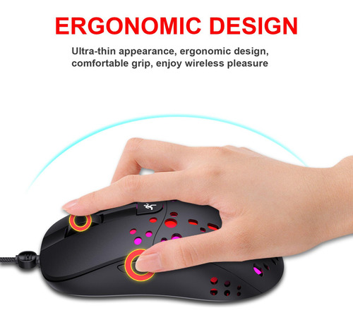 Ratón De Juego Rgb Ultraligero Con Cable Diseño De Carcasa