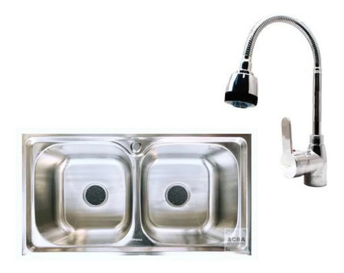Imagen 1 de 6 de Pileta Bacha Cocina Doble 78x42+válvulas+monocomando Acra