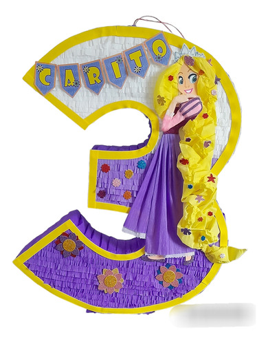 Piñata Número Personalizada Estilo Mexicano Rapunzel