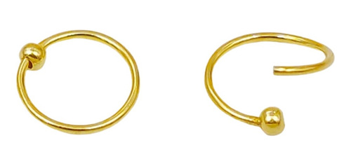 Piercing Nostril Argolla Nariz 9mm Plata Ley 925 Y Chapa Oro Color Dorado