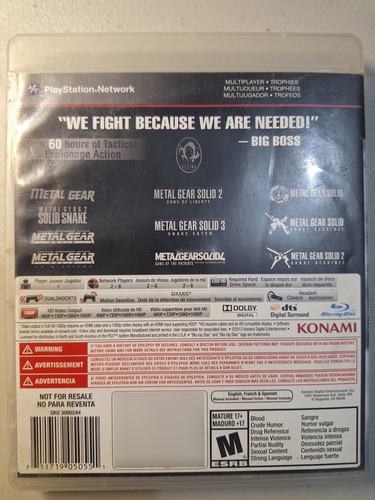 Metal Gear Solid: The Legacy Collection Ps3 Sin Manual (Usado)