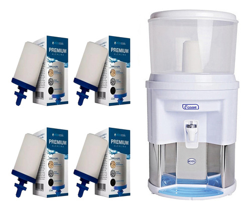 Filtro De Água Alcalina Tripla Ação Branco + 4 Vela Premium