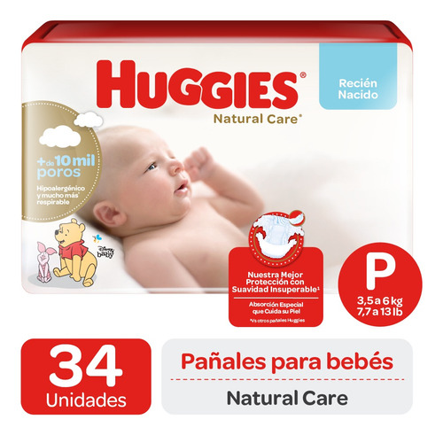 Pañales Huggies Natural Care  -  34 Un Talla P