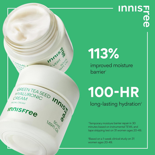 Innisfree Crema Hidratante Ácido Hialurónico & Té Verde 50ml