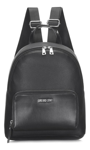 Mochila Oreiro Love Moda Lisa Clásica Simil Cuero Color Negro 18367