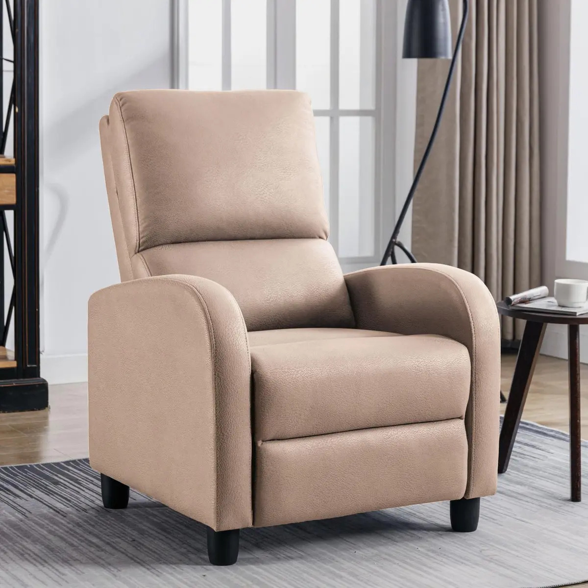 Sofá Reposet Reclinable Individual Tapizado de Tela Sillón Acolchado Color Beige Kingshouse Sofare