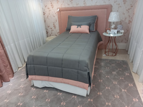 Imagem 4 de 4 de Conjunto Colcha Solteiro King Rosa E Cinza Irma Decorações