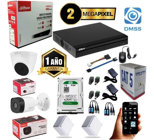 Kit Camara De Seguridad Dahua Dvr 4ch 1080 + 2 Cám 1080+ D.d